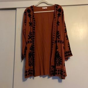 Rust embroidered boho cover up/jacket